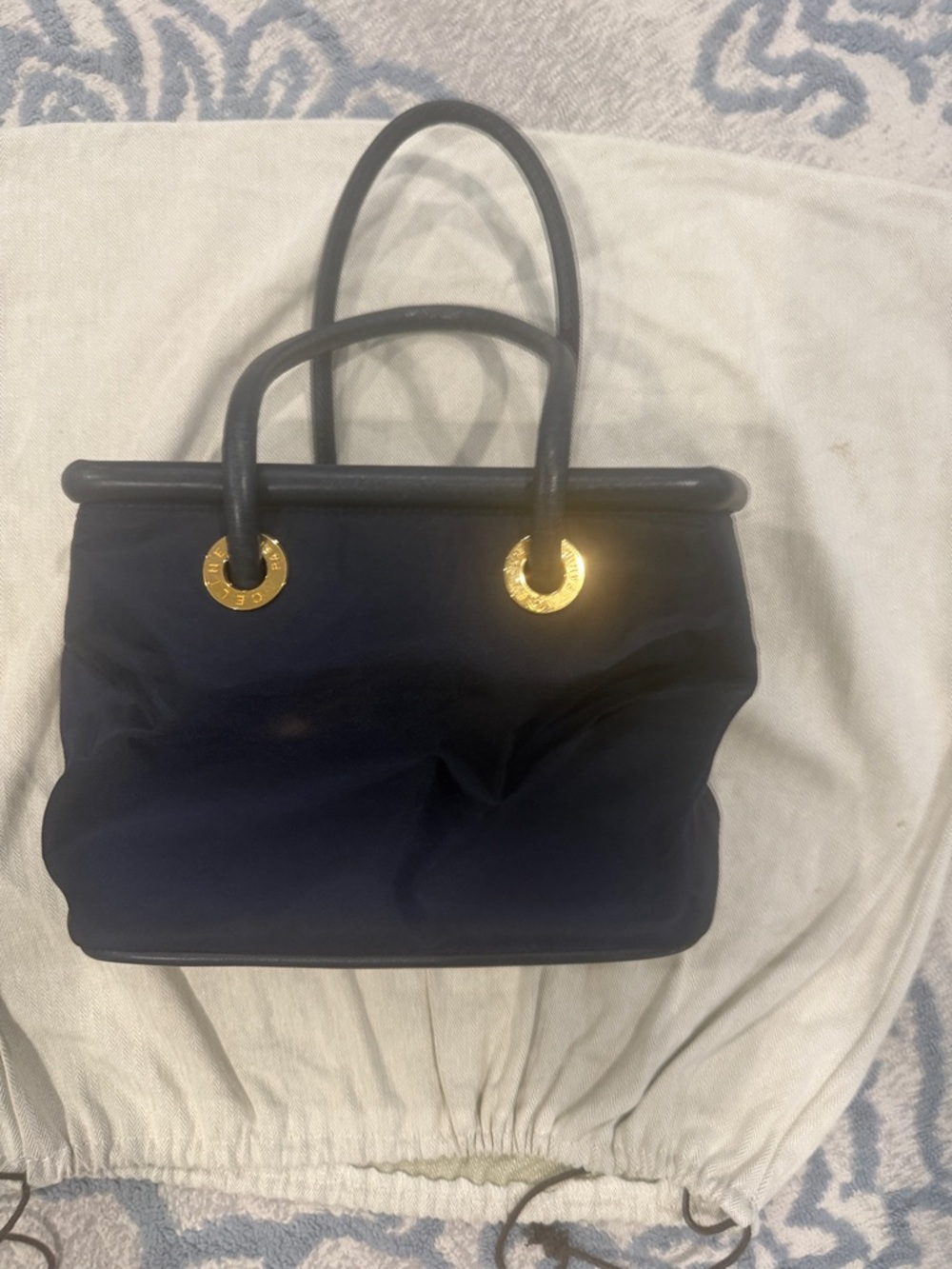 CELINE Classic Navy Mini Tote Bag with Gold Hardware